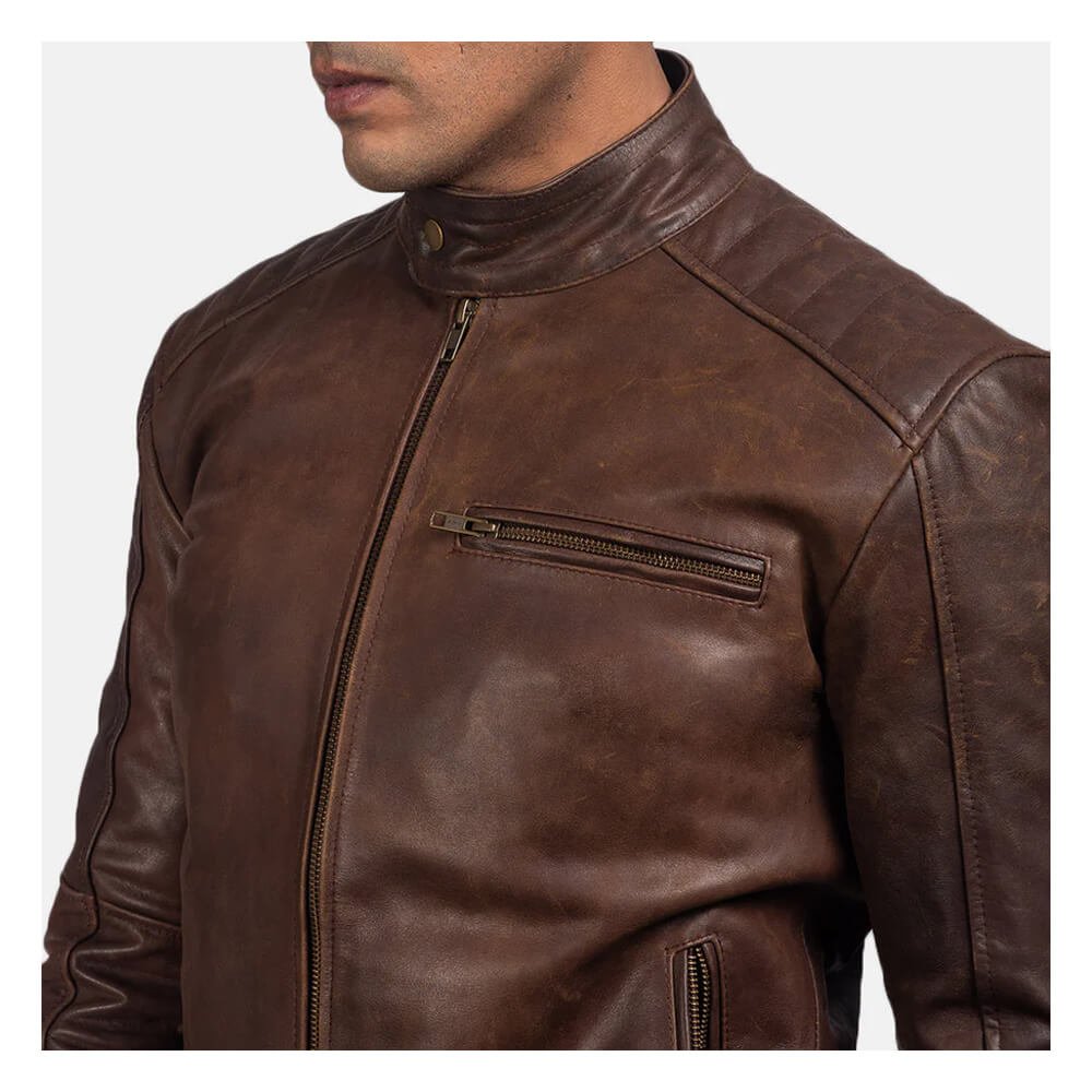 Dean Brown Leather Biker Jacket - Image 3