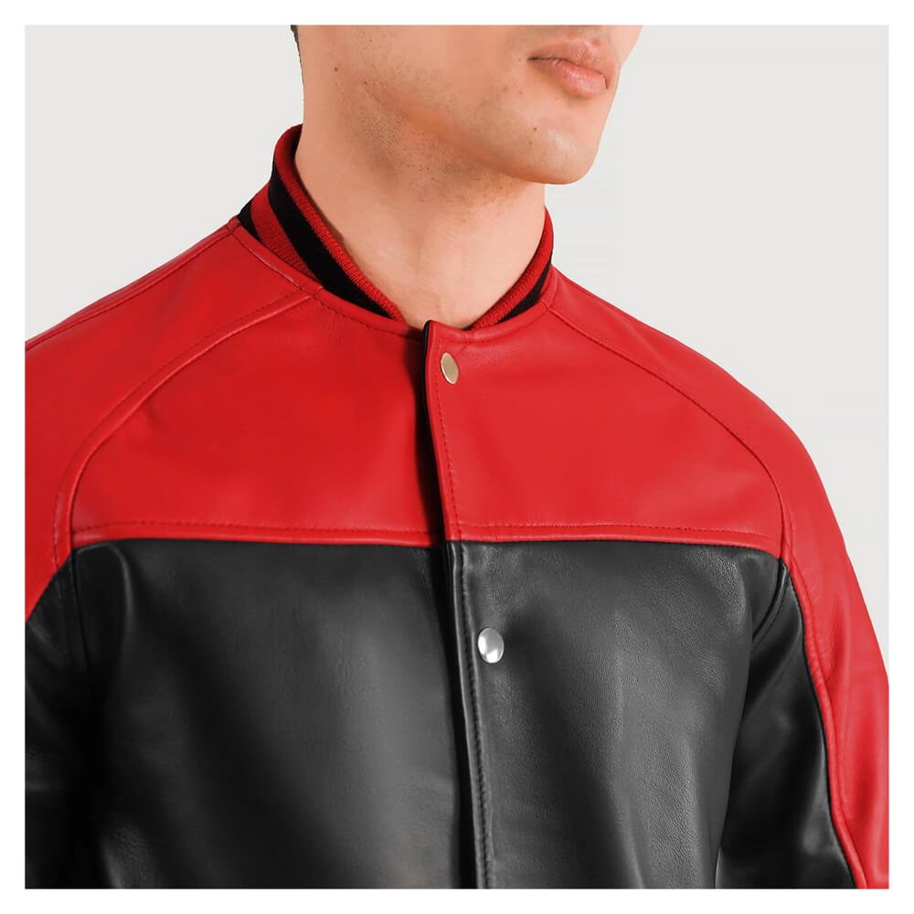 Tristan Black & Red Leather Varsity Jacket