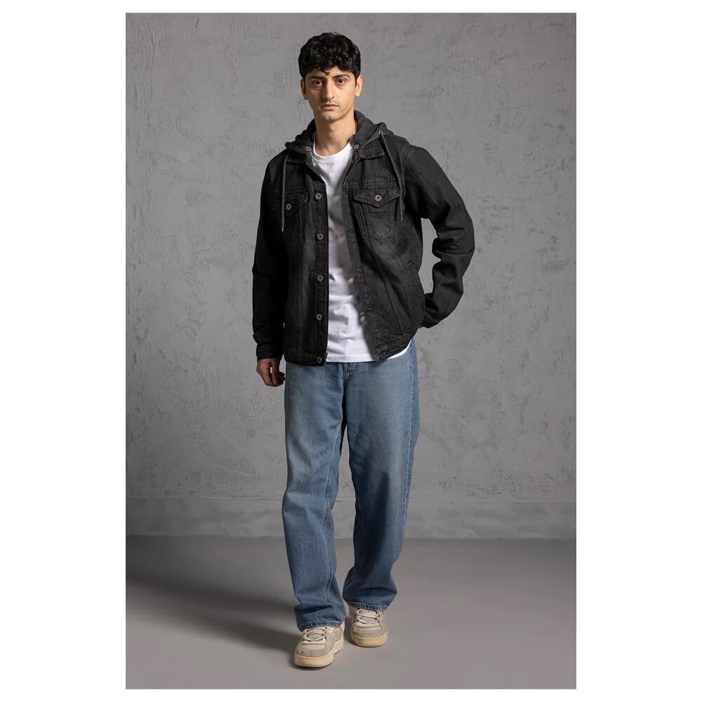 Black Hooded Denim Jacket