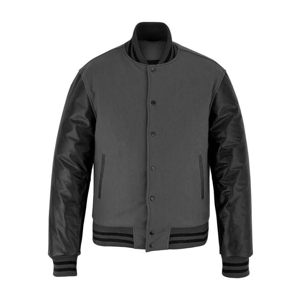 Grey & Black Leather Varsity Jacket