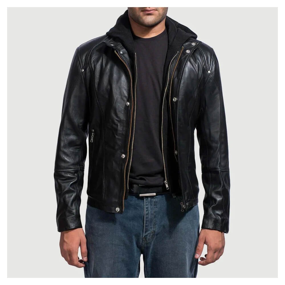 Highschool Black Hooded Leather Jacket