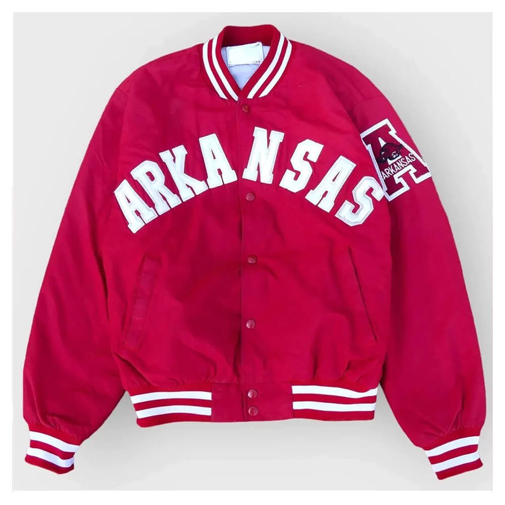 1980s Arkansas Razorbacks Red Satin Varsity Jacket