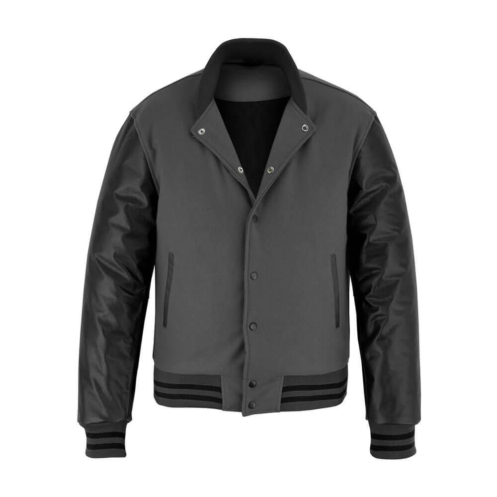 Grey Black Varsity Letterman Jacket