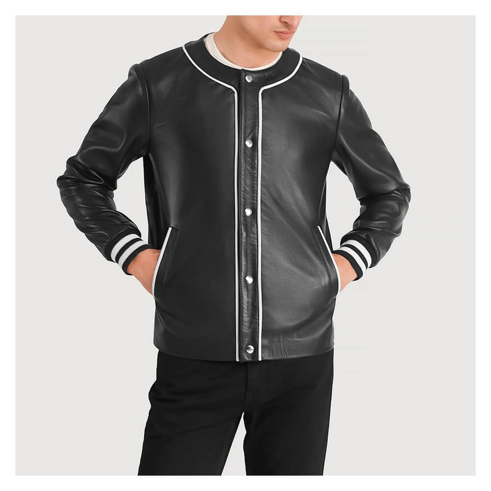 Willis Black Sheepskin Leather Varsity Jacket