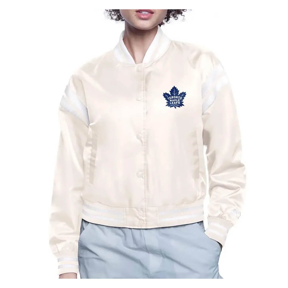 Toronto Maple Loafs Cream Satin Varsity Jacket