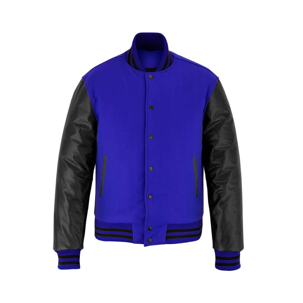 classic royal blue wool body letterman jacket