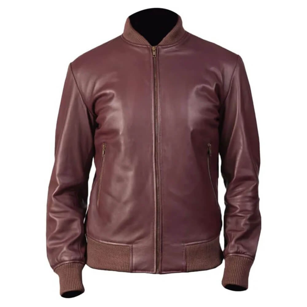 Shane Maroon Leather Bomber Jacket