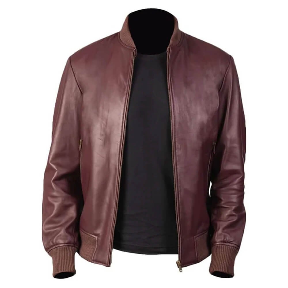 Shane Maroon Leather Bomber Jacket