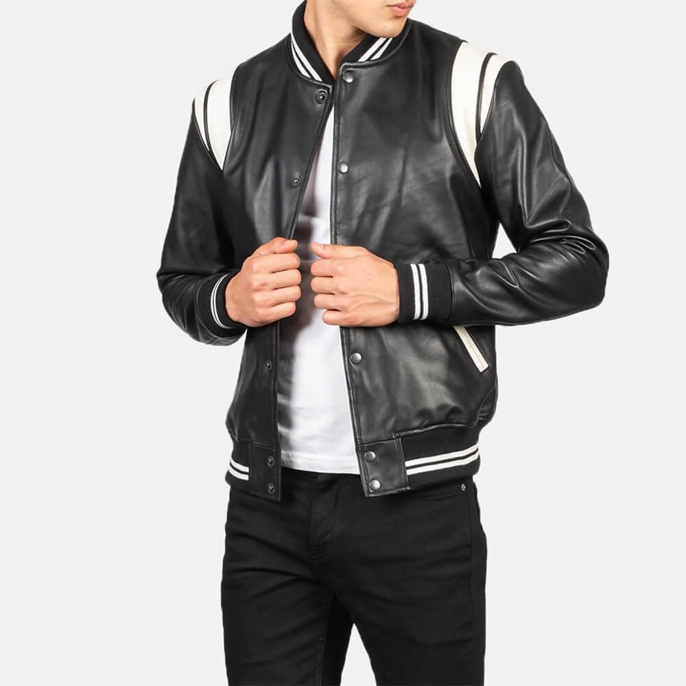 Damian Black Leather Varsity Jacket