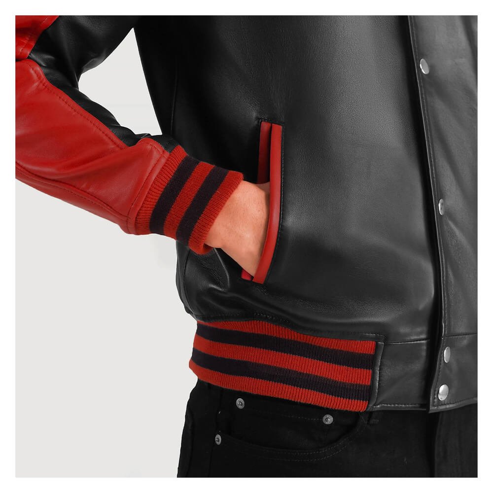 Tristan Black & Red Leather Varsity Jacket