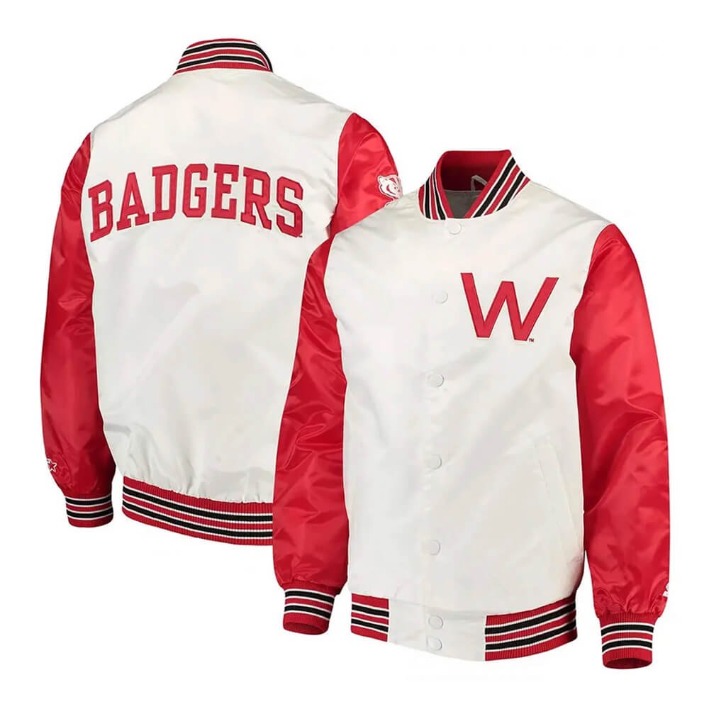 Men’s White Wisconsin Badgers Satin Jacket - Image 2