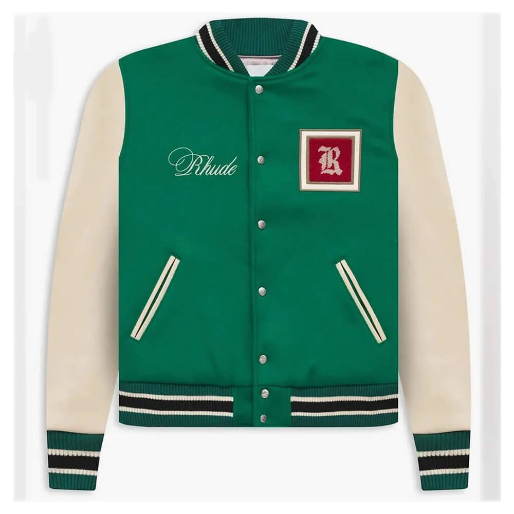 Rhode Green Tile-Pattern Varsity Jacket