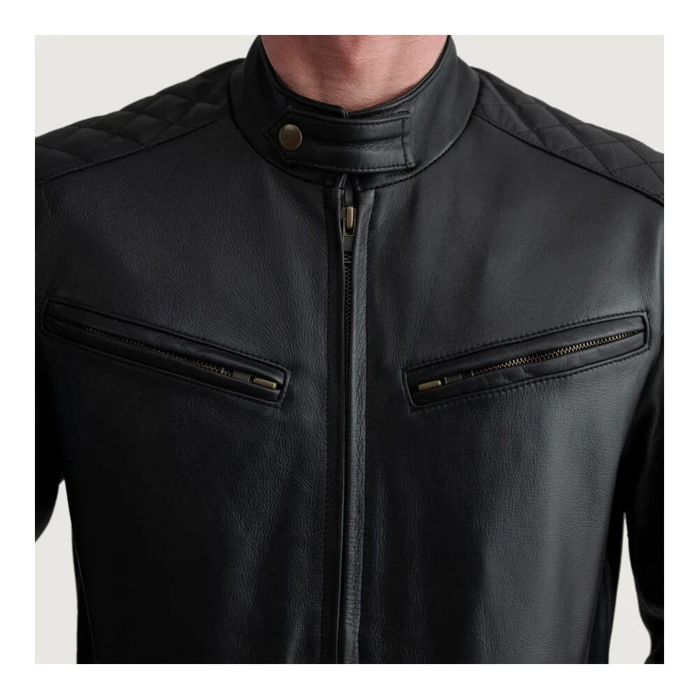 Casual Black Leather Bomber Jacket - Image 3