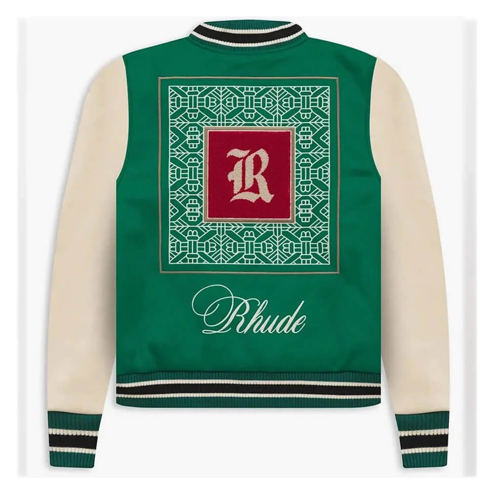 Rhode Green Tile-Pattern Varsity Jacket