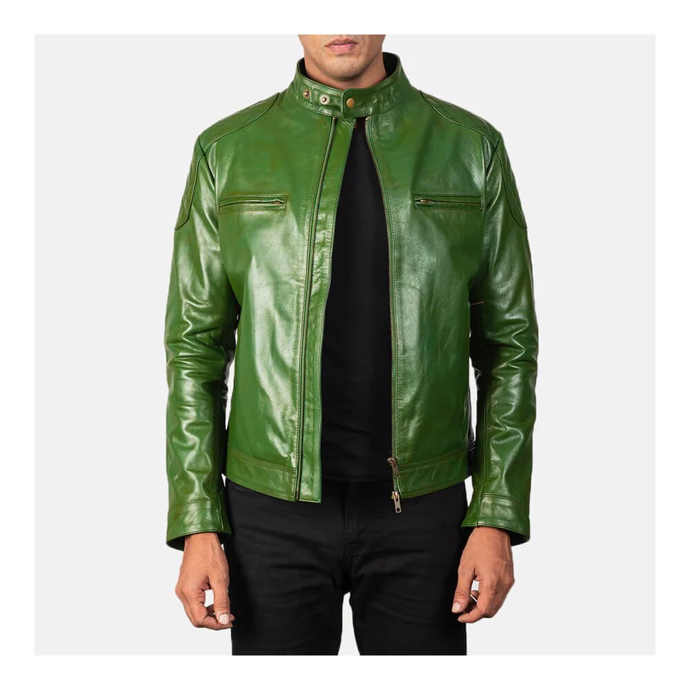 Gatsby Green Leather Biker Jacket - Image 3