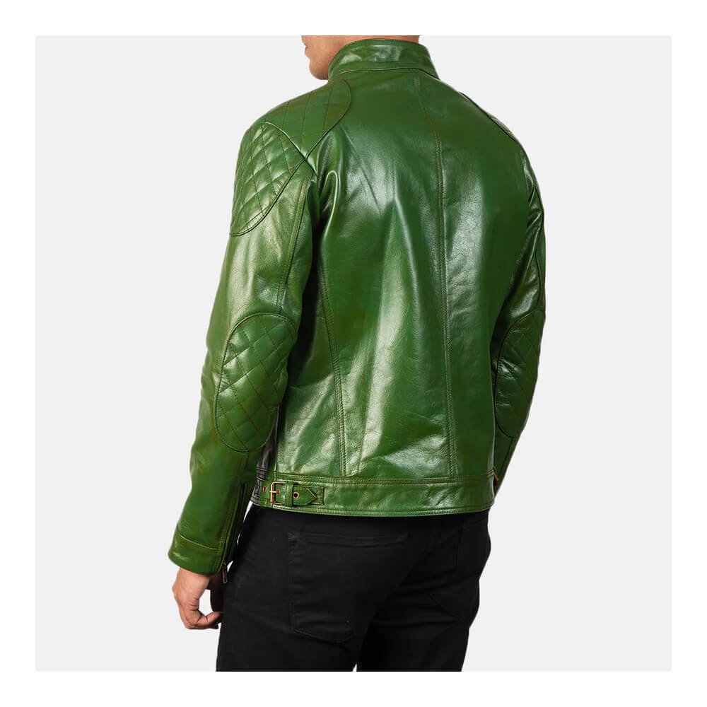 Gatsby Green Leather Biker Jacket - Image 2