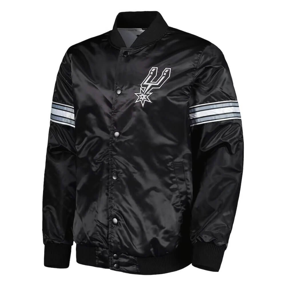 San Antonio Spurs Pick & Roll Satin Varsity Jacket – Black