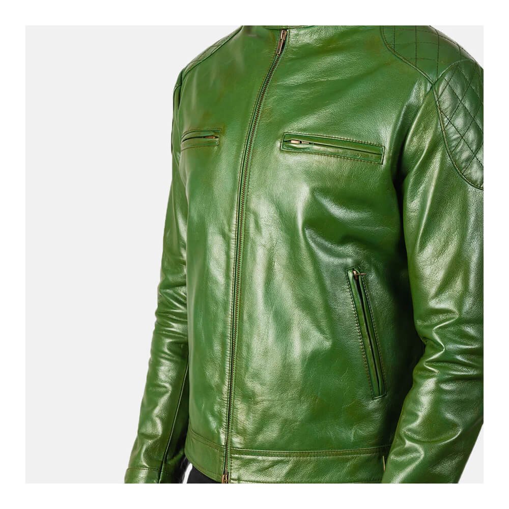 Gatsby Green Leather Biker Jacket
