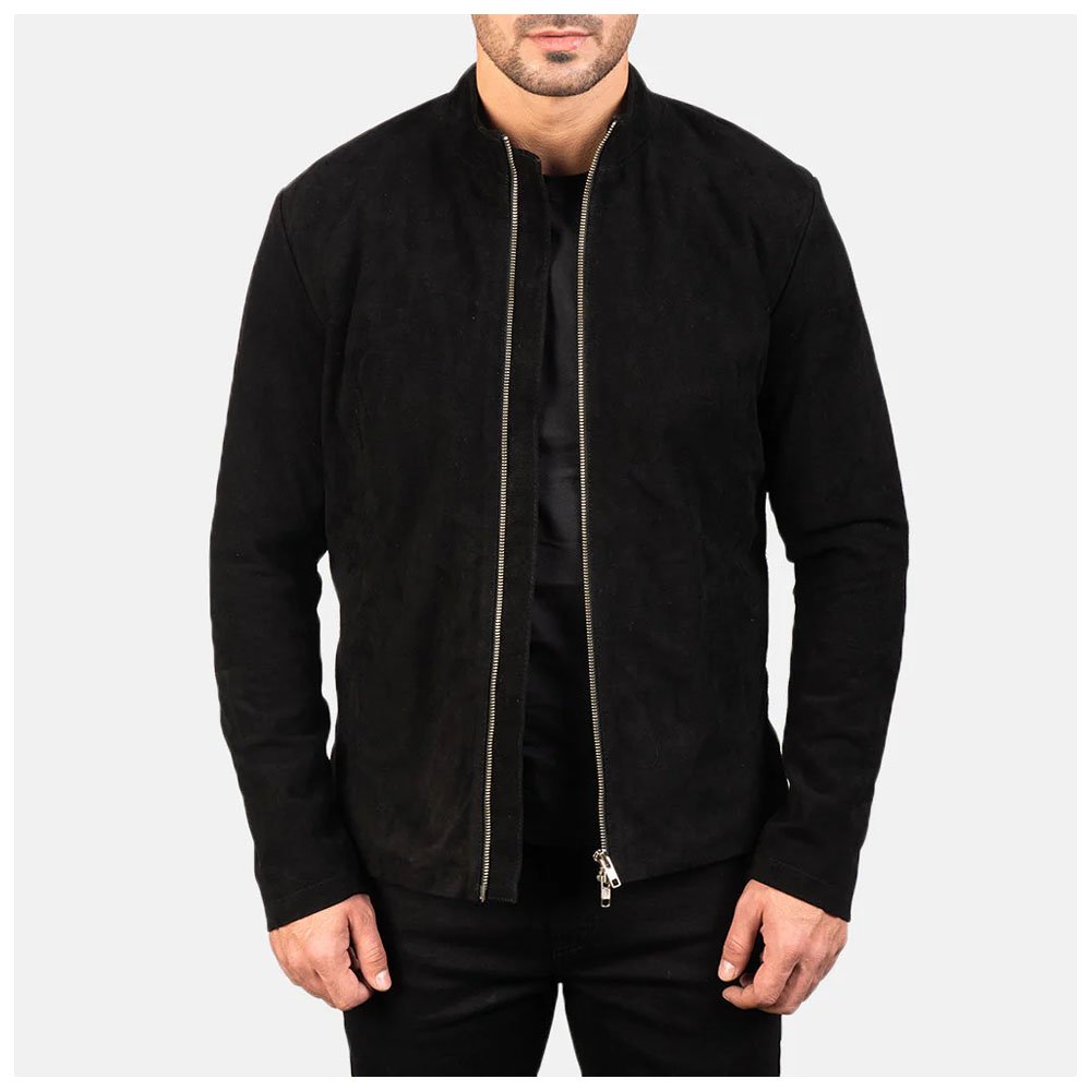 Charcoal Black Suede Biker Jacket