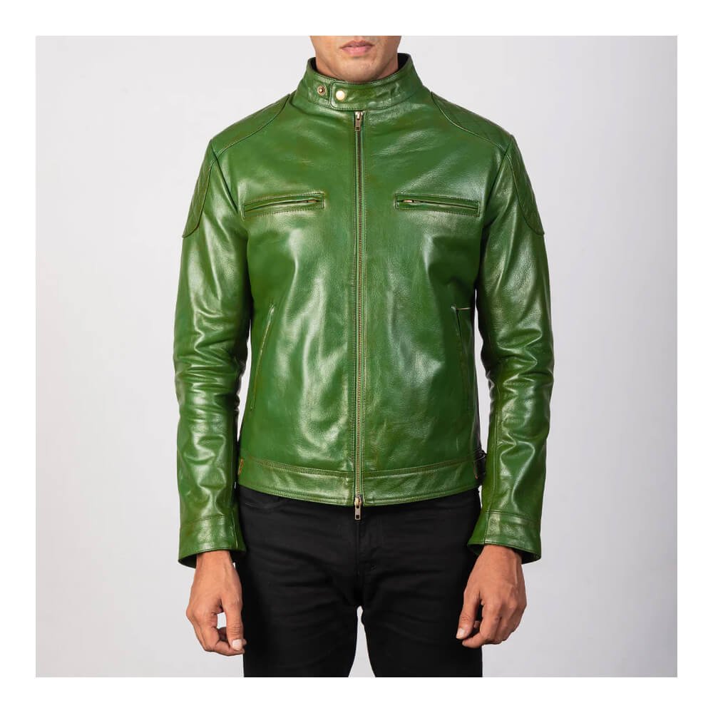 Gatsby Green Leather Biker Jacket