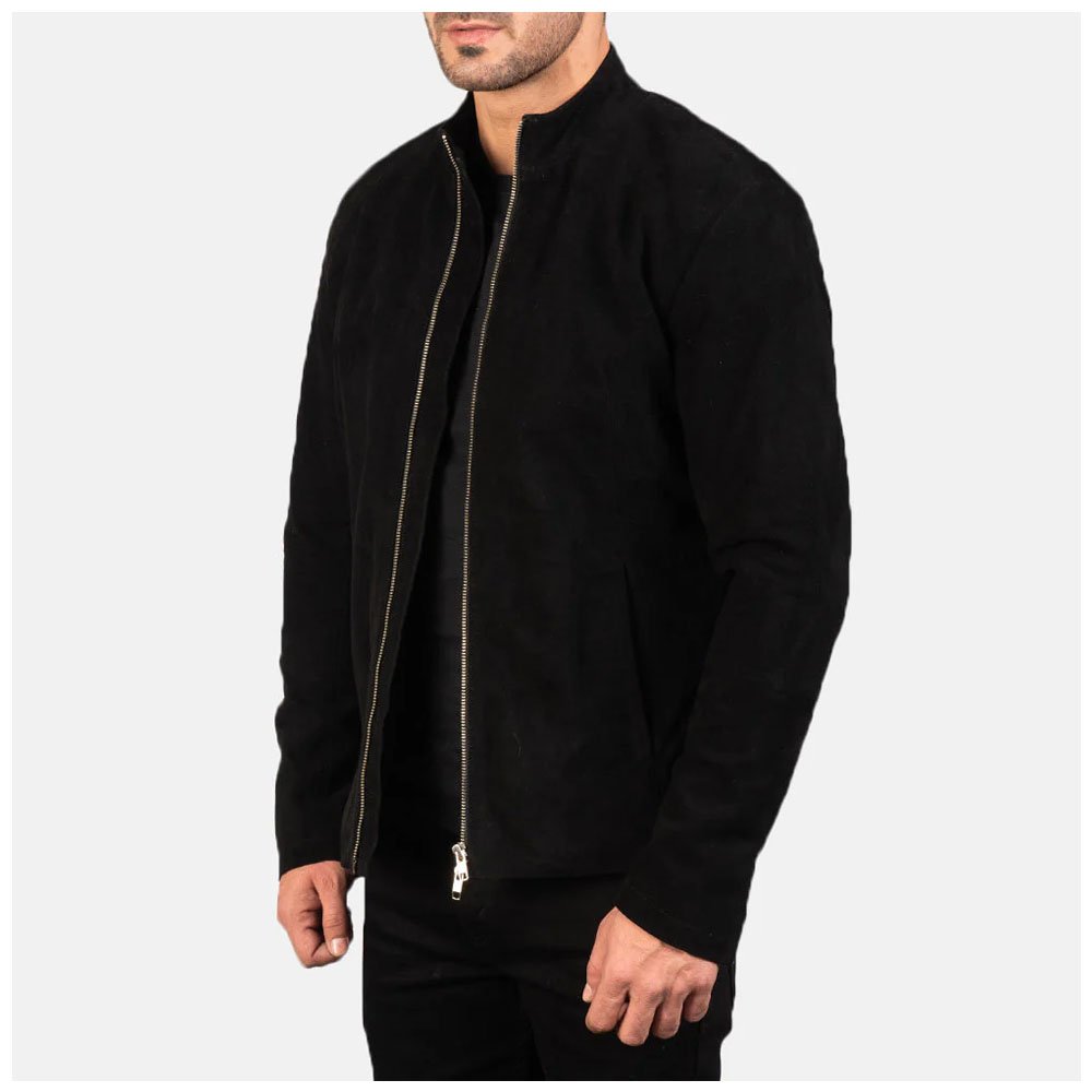 Charcoal Black Suede Biker Jacket - Image 2
