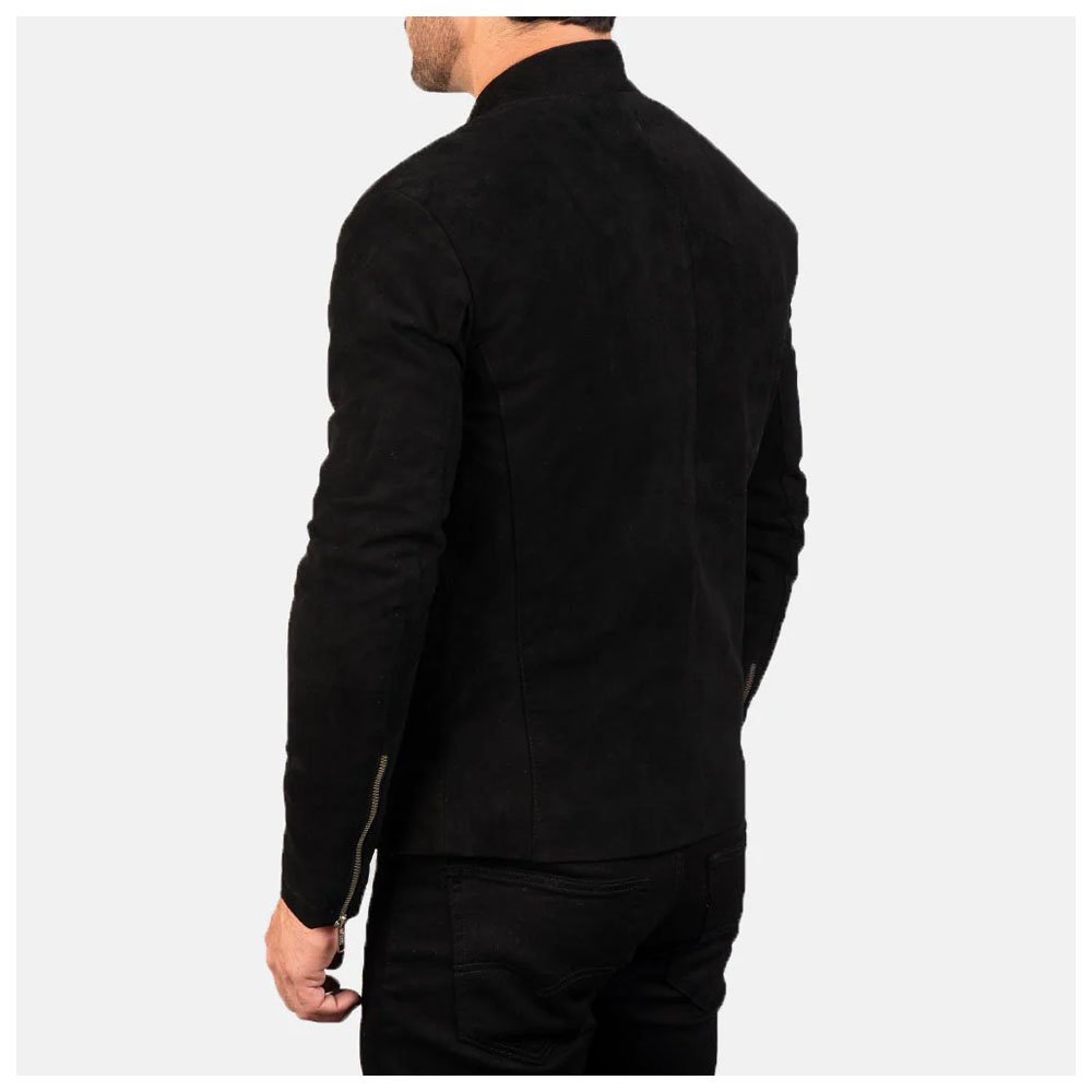 Charcoal Black Suede Biker Jacket - Image 3