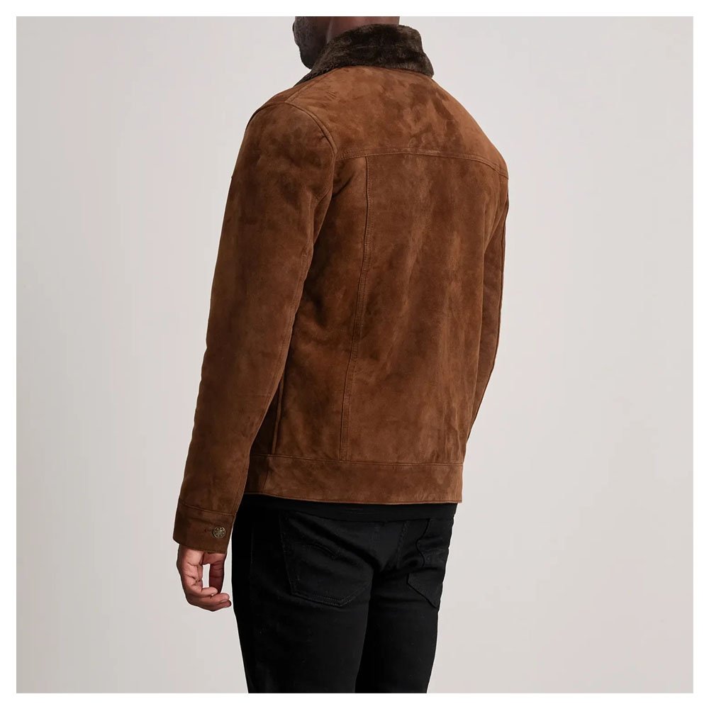 Dallis Brown Suede Shearling Trucker Jacket - Image 2