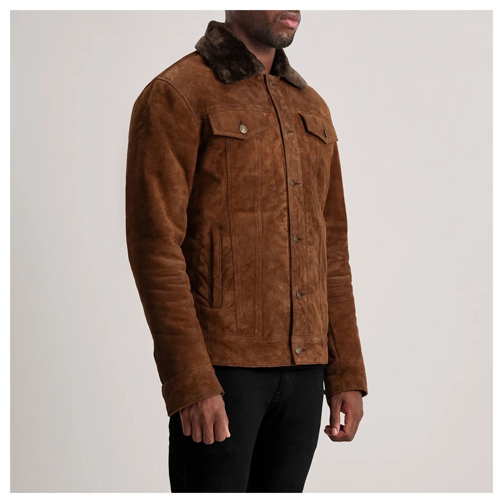 Dallis Brown Suede Shearling Trucker Jacket