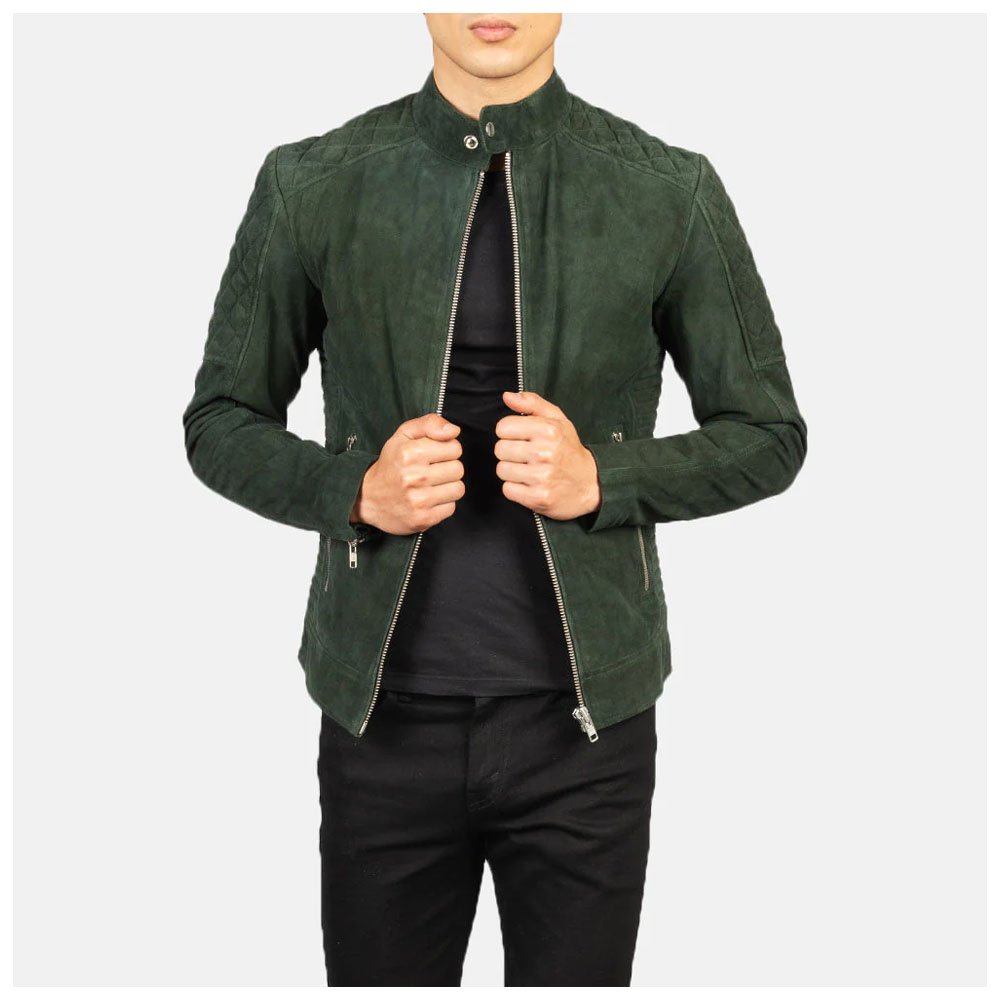 Fernando Quilted Green Suede Biker Jacket