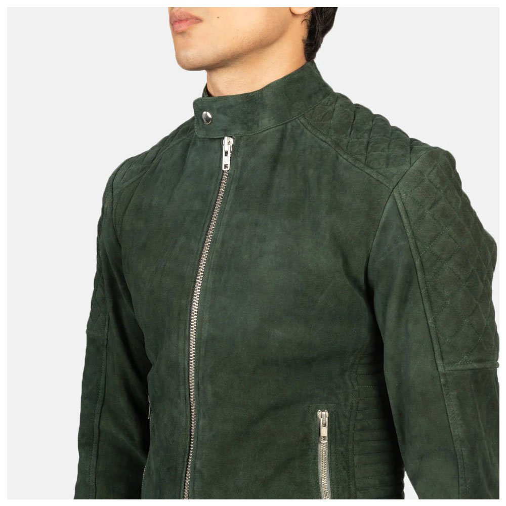 Fernando Quilted Green Suede Biker Jacket - Image 3