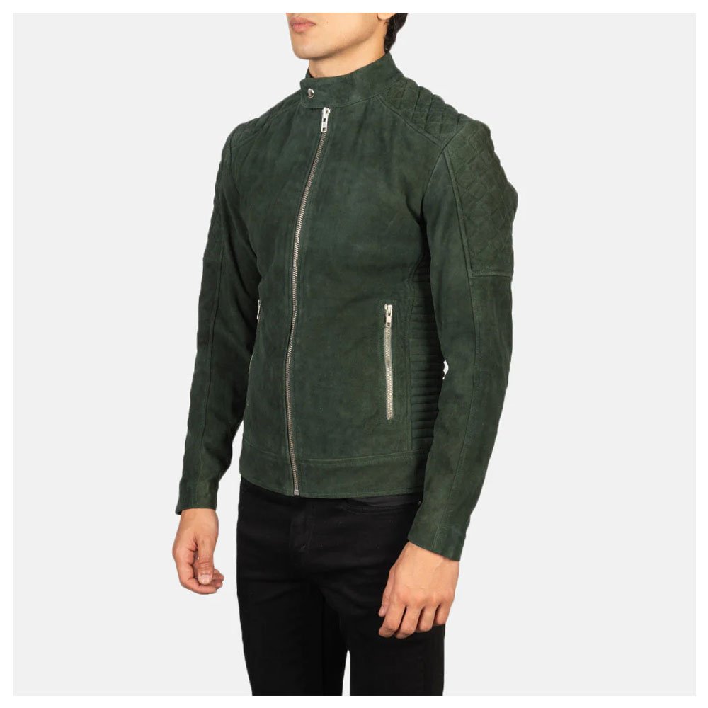 Fernando Quilted Green Suede Biker Jacket