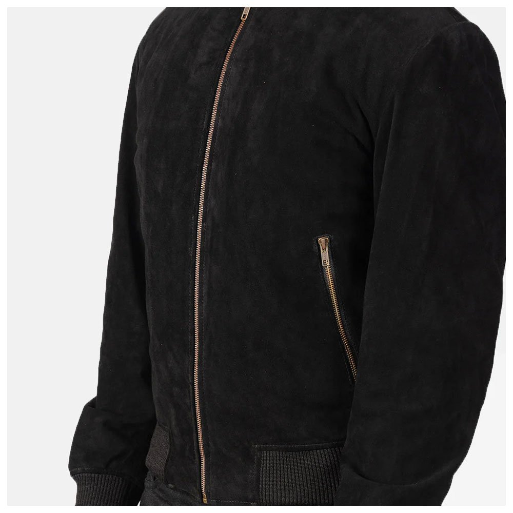 Shane Black Suede Bomber Jacket - Image 2