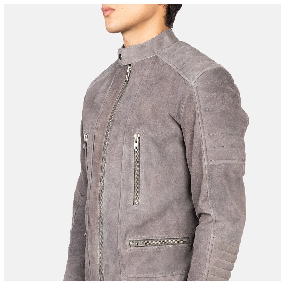 Damian Grey Suede Biker Jacket - Image 3