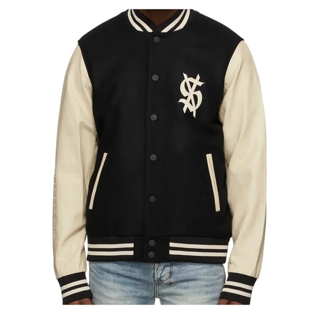 Ksubi King Black & Cream Varsity Jacket