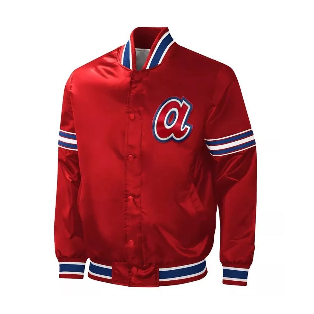 Red Slider Satin Full-Snap Varsity Jacket