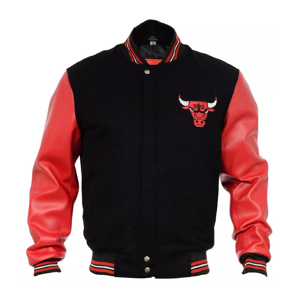 Varsity Chicago Bulls Baseball Black and Red Jacket