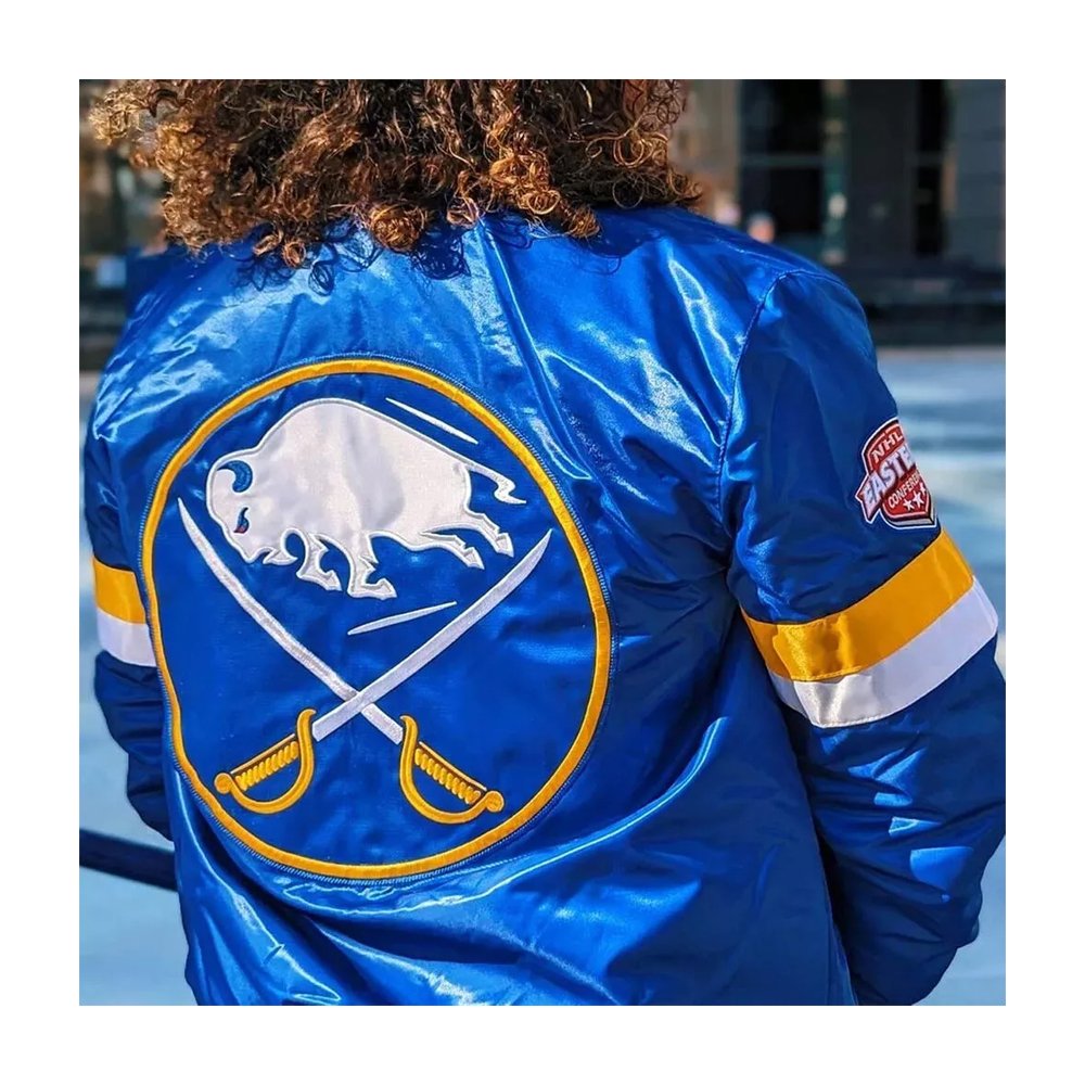 Buffalo Sabers royal blue satin varsity snap-up jacket - Image 3