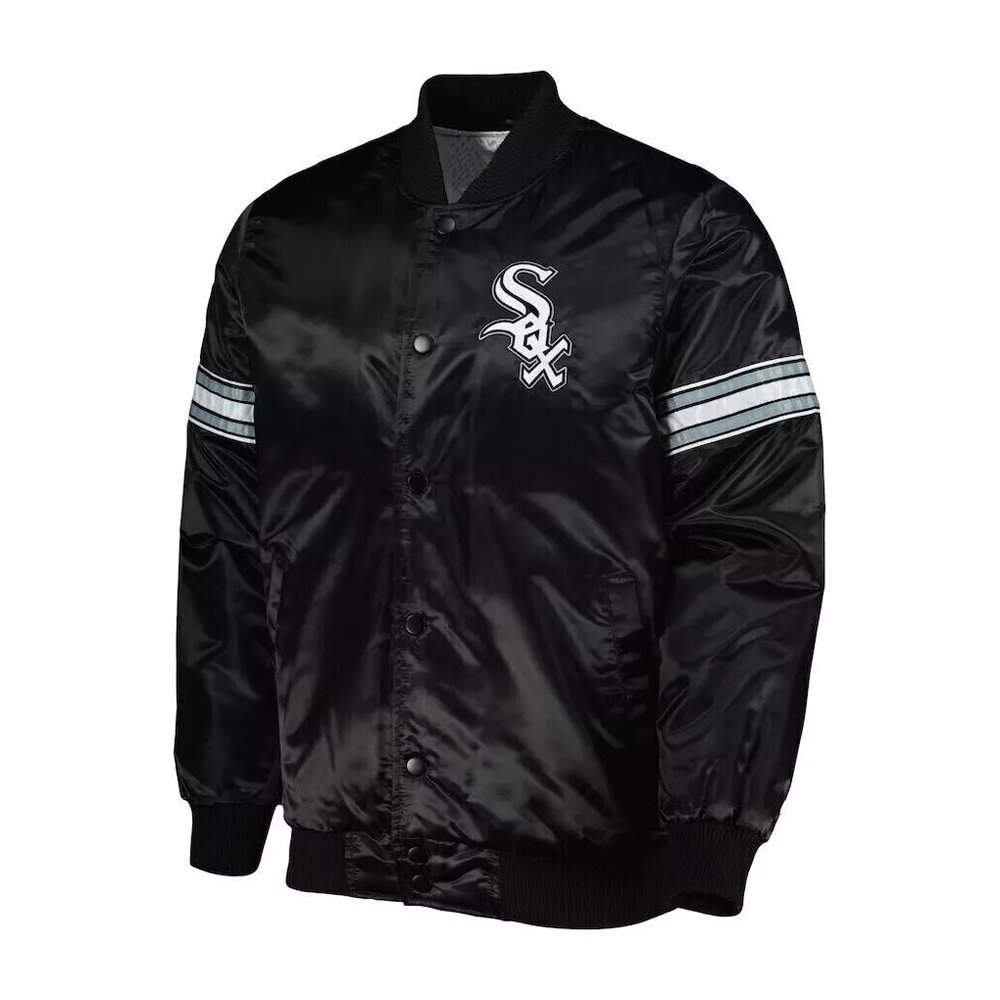 Chicago White Sox Black Satin Baseball Letterman Jacket