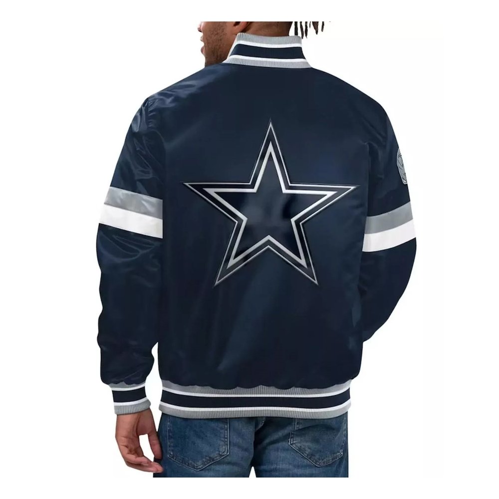 Starter Navy Cowboys Satin Varsity Jacket
