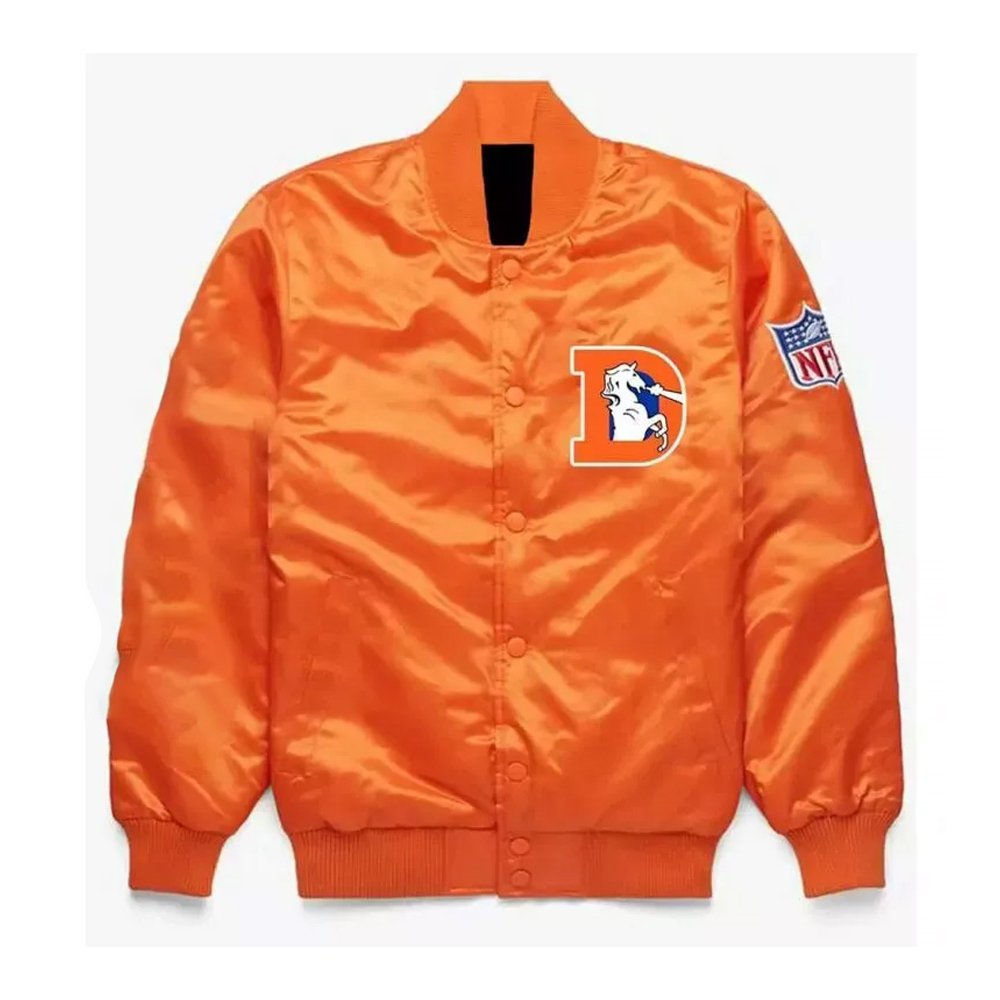 Denver Broncos orange satin varsity jacket