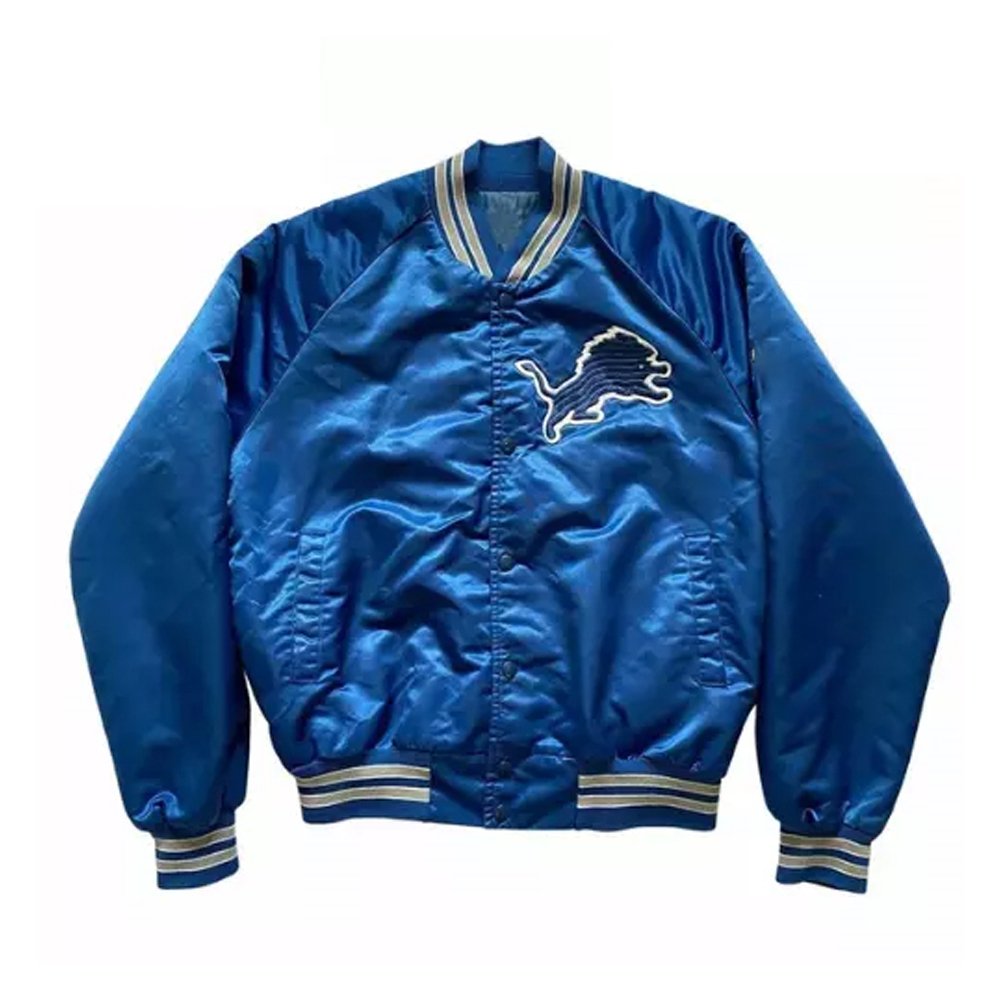 Detroit Lions Vintage Blue Satin Bomber Jacket