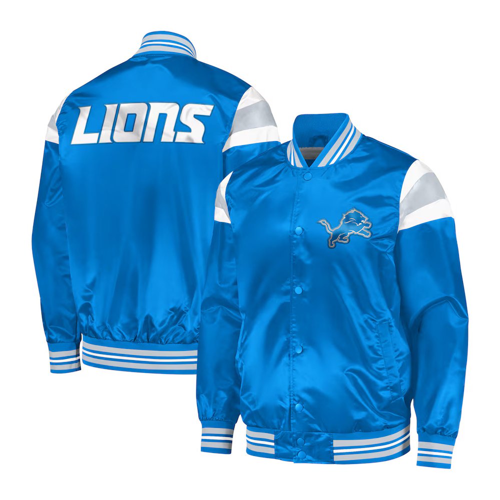 Men’s Starter Detroit Lions Blue Snap Varsity Jacket