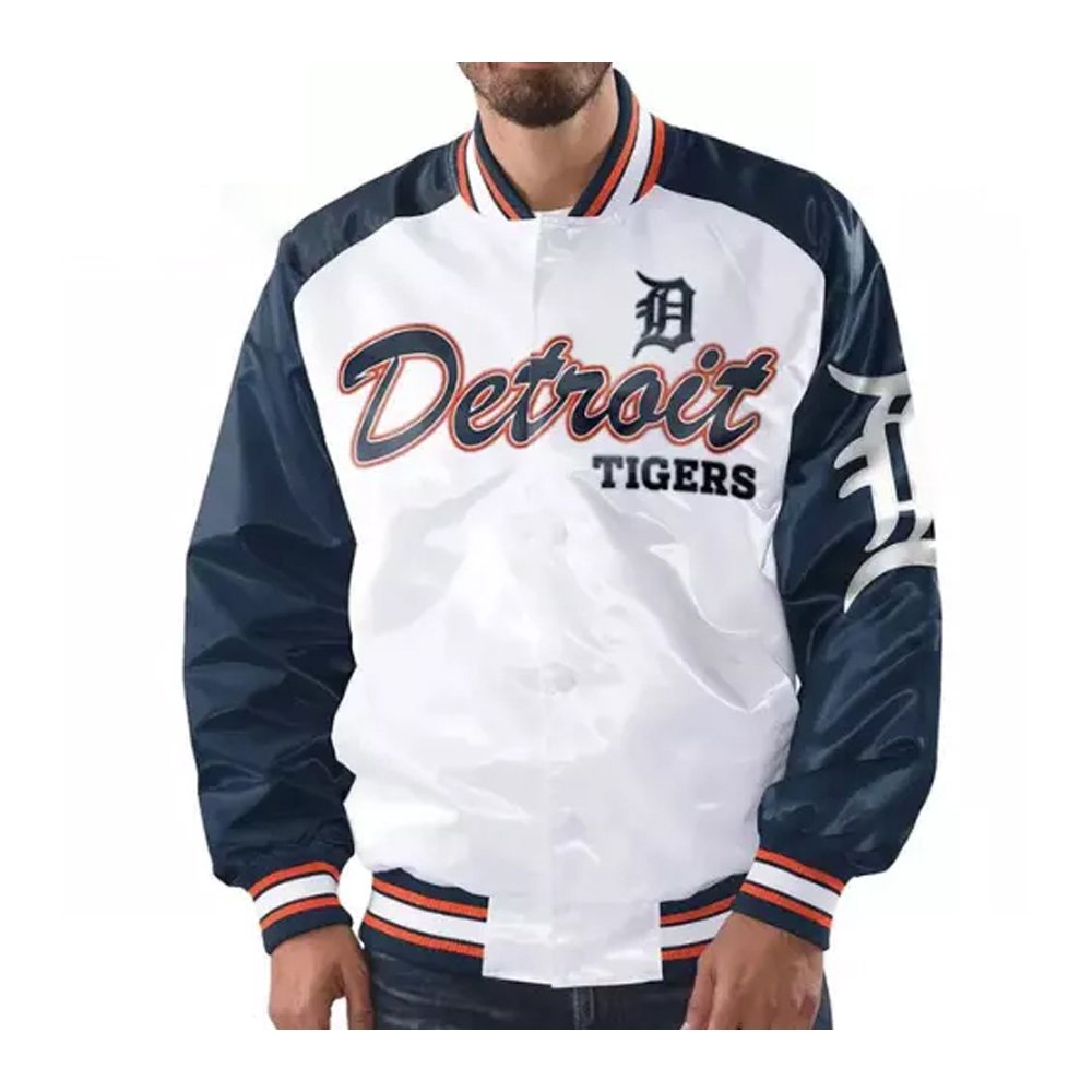 Detroit Tigers White and Blue Varsity Satin Jacket