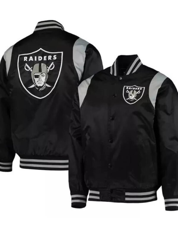 Raiders Black/Silver Satin Varsity Jacket
