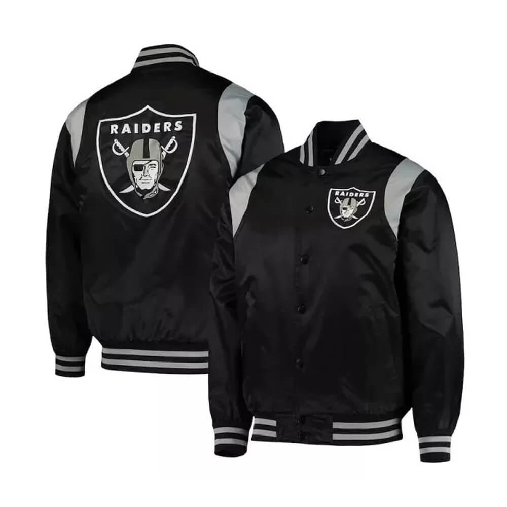Raiders Black/Silver Satin Varsity Jacket