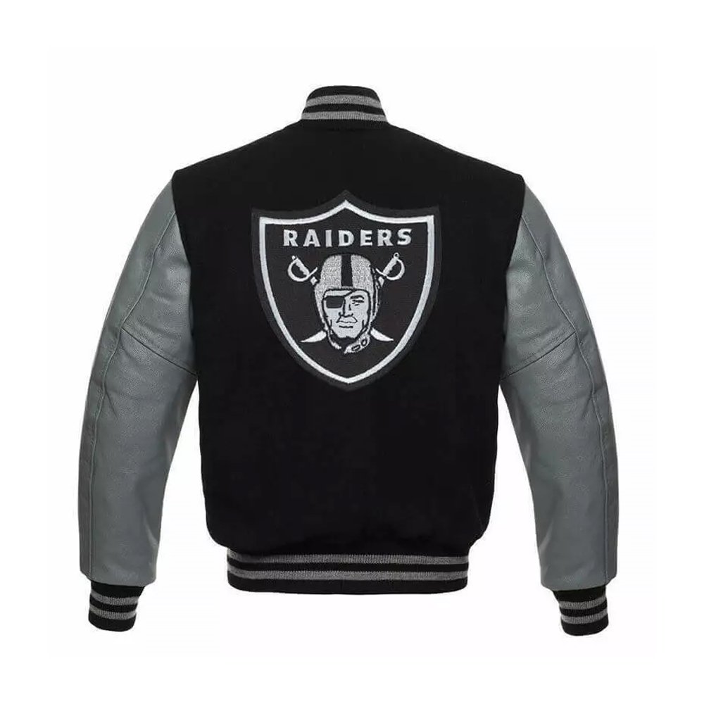Las Vegas Raiders Black and Gray Varsity Jacket