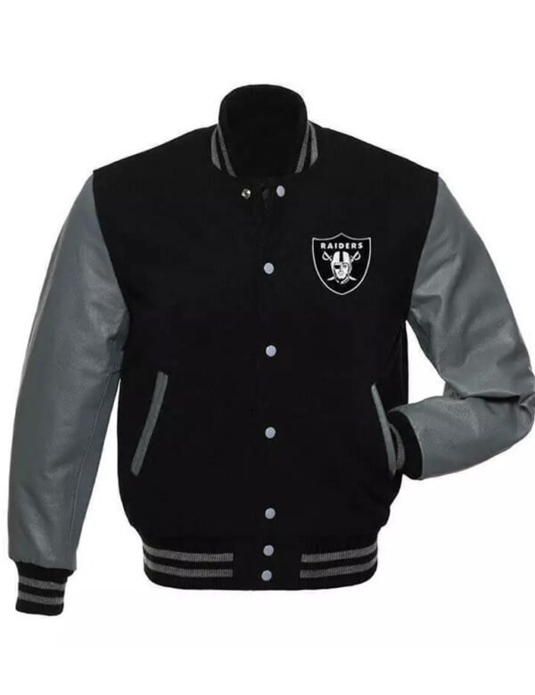 Las Vegas Raiders Black and Gray Varsity Jacket
