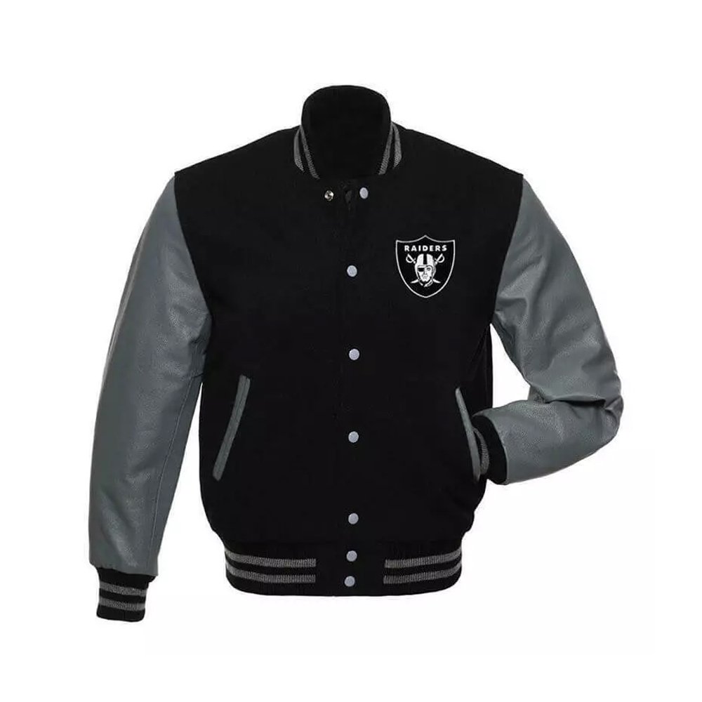 Las Vegas Raiders Black and Gray Varsity Jacket