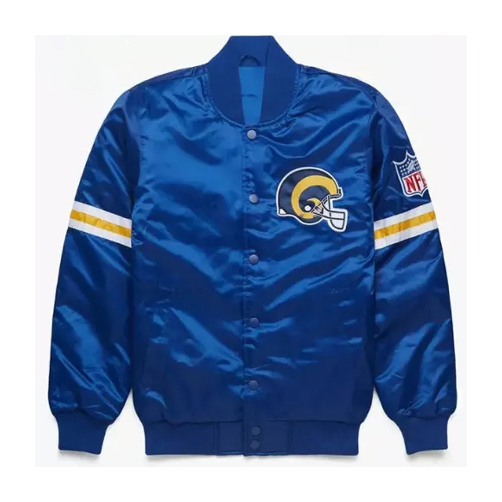 royal blue Starter Los Angeles Rams satin varsity jacket