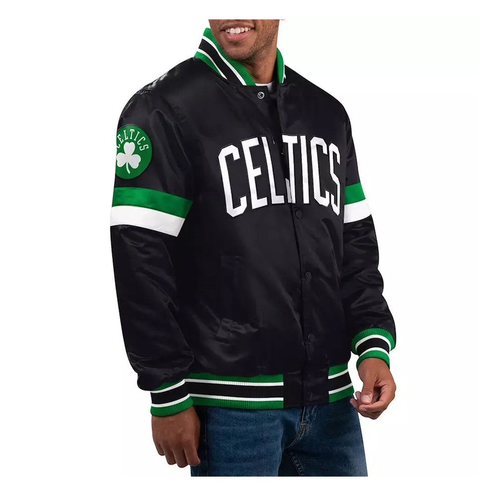 Men's Starter Black Boston Celtics Home Game Satin Full-Snap Varsity Jacket